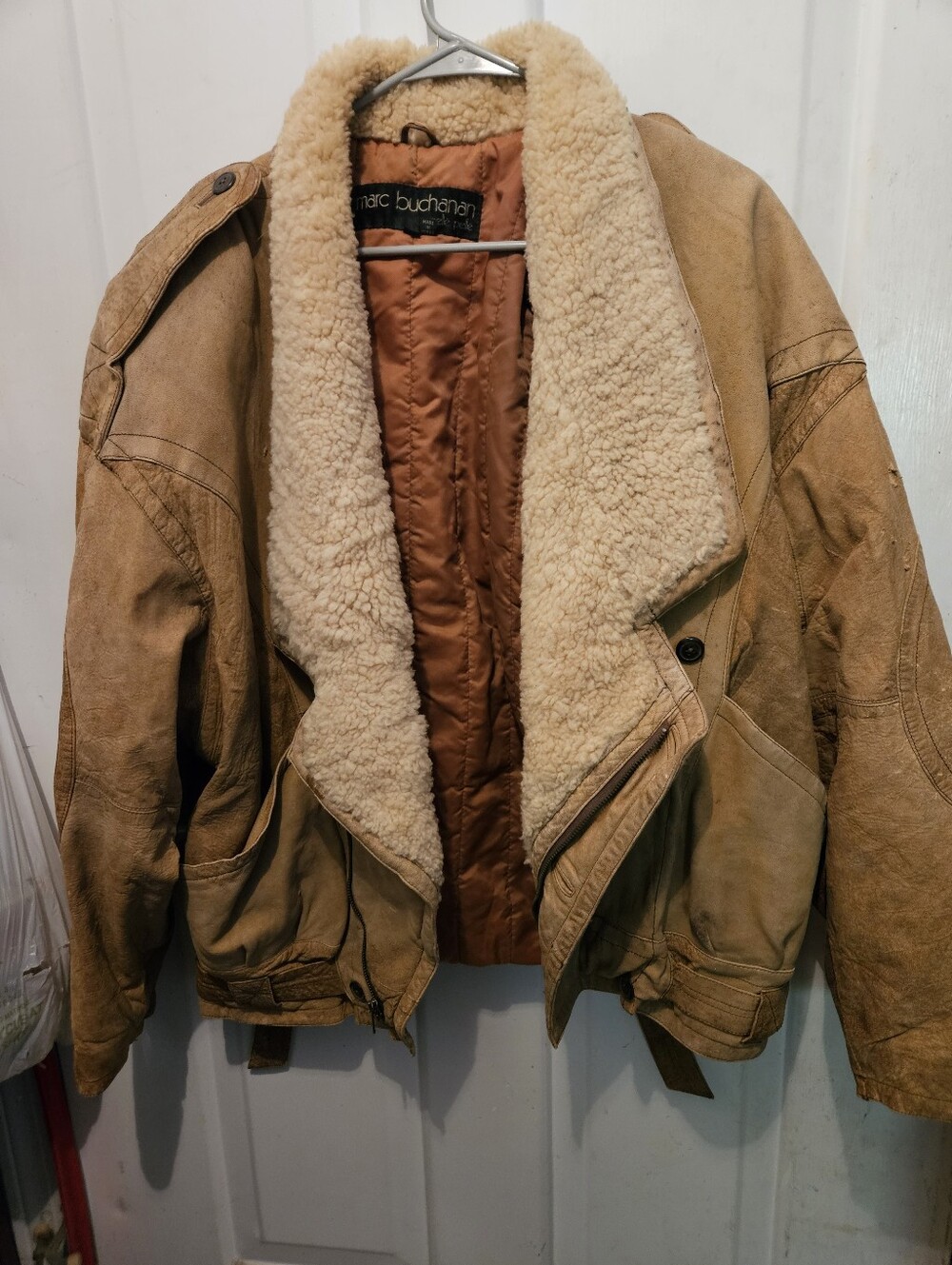 Marc Buchanan Tan Suede Shearling Jacket